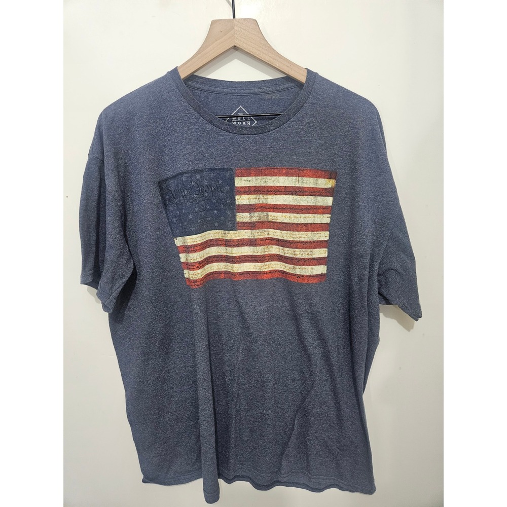 Well Worn Mens 2XL American Flag We The People Graphic T-Shirt Heather Navy Blue